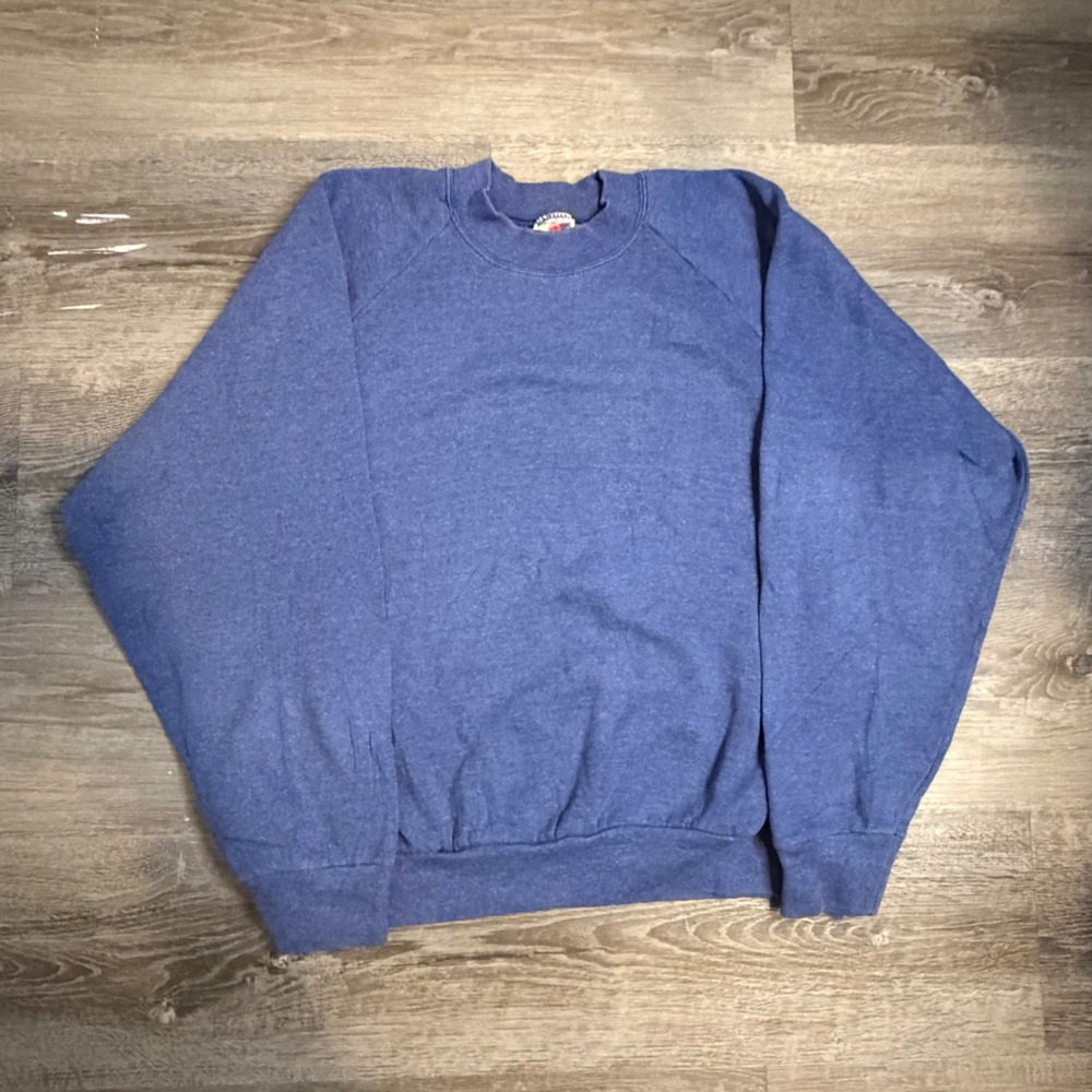 Vintage 90s Fruit of the Loom Sweatshirt Mens Large Blue Blank Made in USA 90s